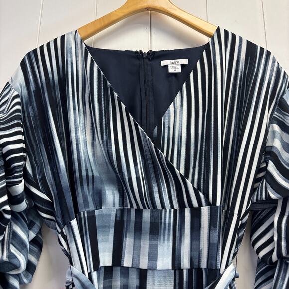 Bar III Abstract Artsy Avant Garde Striped Bubble Sleeve Midi Dress Size M Chic - Picture 5 of 6